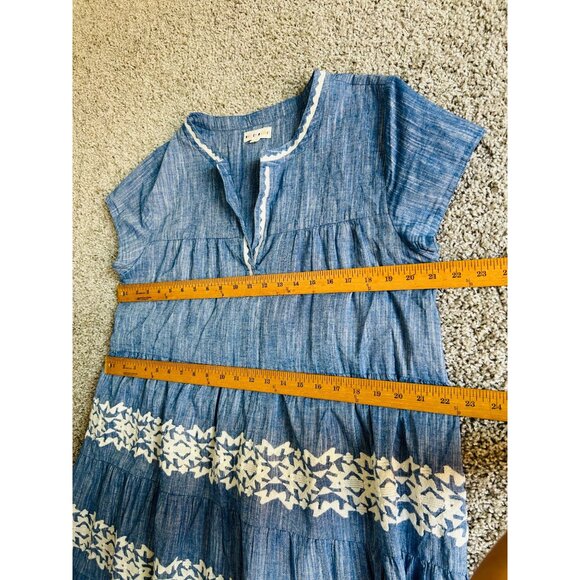 Roller Rabbit Womens Sz Larga Blue & White Embroidered Cotton Tiered Dress - Picture 6 of 9